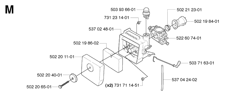 Carburetor And Air Filter Diagram and Parts List for 235R  Husqvarna Brush Cutter
