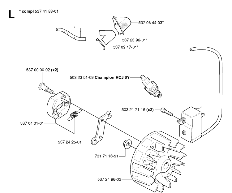 Ignition System Diagram and Parts List for 326HE3 (X-SERIES)(20054000001-20090900000) Husqvarna Hedge Trimmer