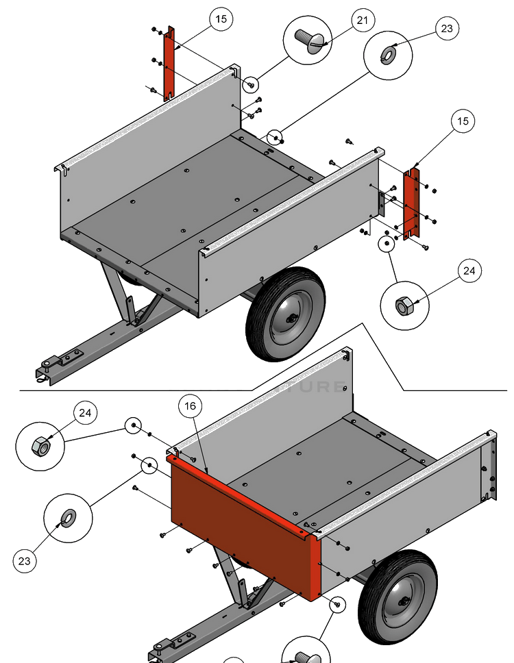 Dump Cart (Part 6) Diagram and Parts List for DC500 (25-0125) (683-04078A)(5313083-28)(2008-01) Husqvarna Lawn Tractor Accessories