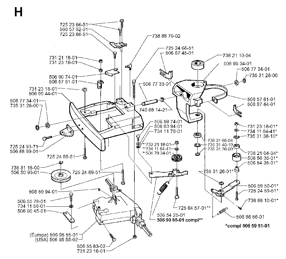 Transmission Diagram and Parts List for RIDER970HSTBIOCLIP 1997-02 Husqvarna Lawn Tractor