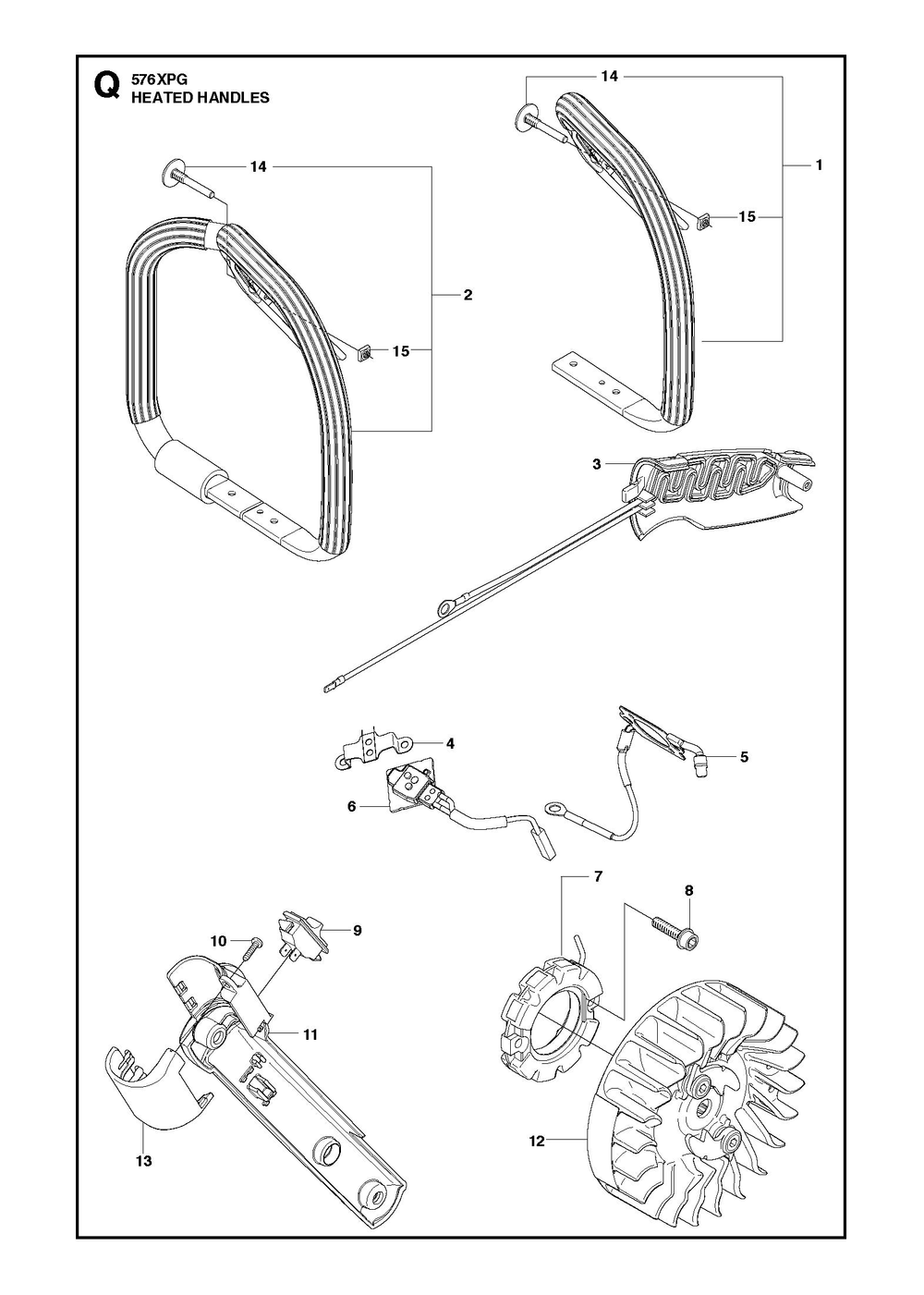 Heated Handles Diagram and Parts List for 576XP-576XPG 576 XP W - 576 XP GW Husqvarna Chainsaw