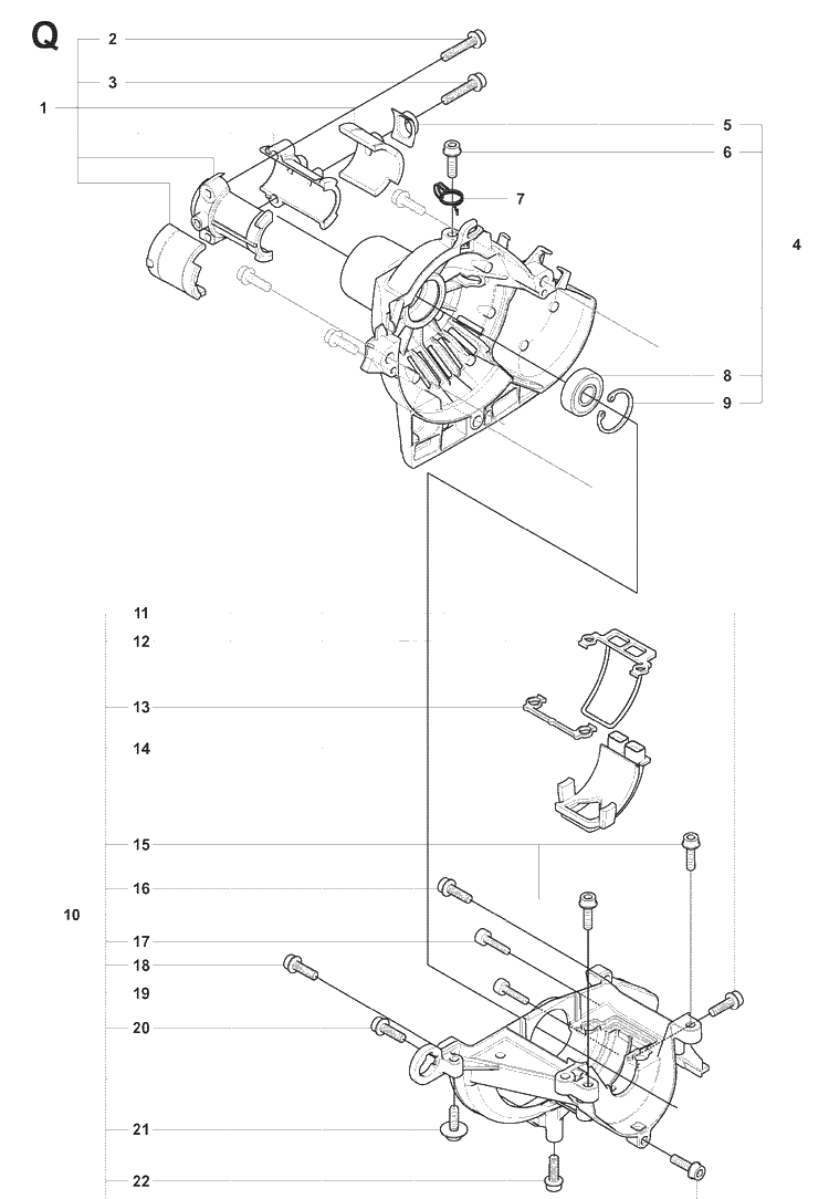 Crankcase Diagram and Parts List for 327LX 20080900001-Current Husqvarna Edger