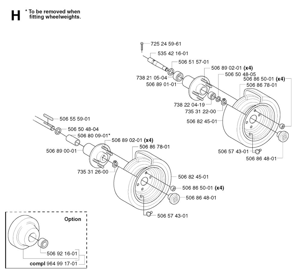 Wheels And Tires Diagram and Parts List for PF18 2003-02 Husqvarna Lawn Tractor