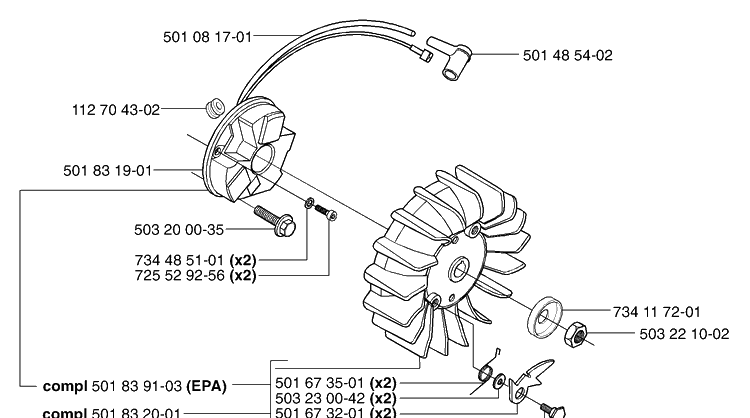 Ignition/Flywheel Diagram and Parts List for 265RXEPA 2002-08 Husqvarna Brush Cutter