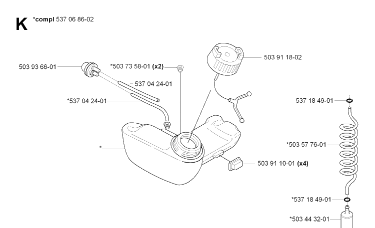Fuel Tank Diagram and Parts List for 326HE3 (X-SERIES)(20054000001-20090900000) Husqvarna Hedge Trimmer