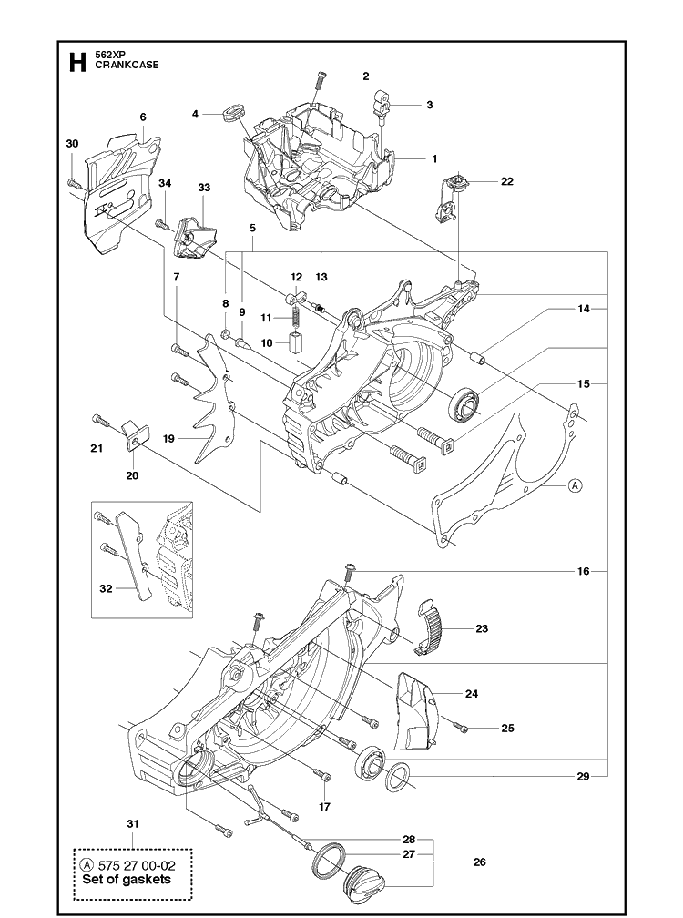 Crankcase Diagram and Parts List for 562XP 2013-01 Husqvarna Chainsaw