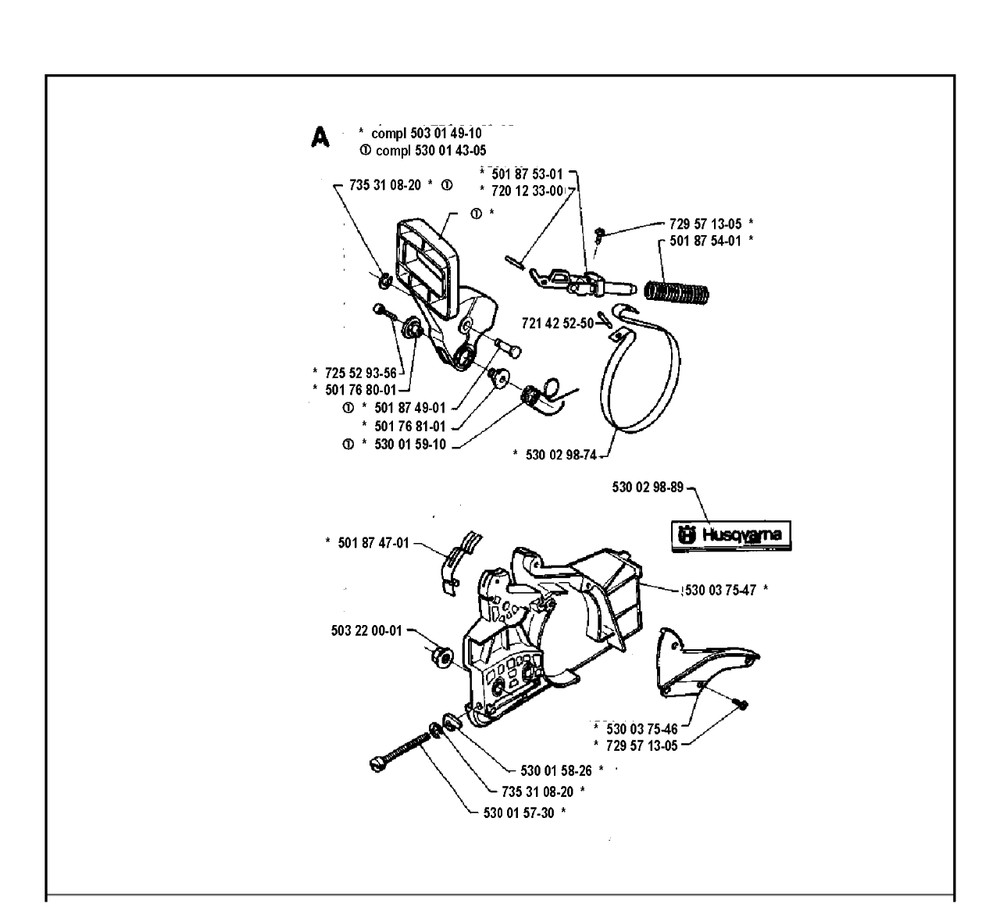 Chain Brake Diagram and Parts List for 36 19941800001 & Above Husqvarna Chainsaw