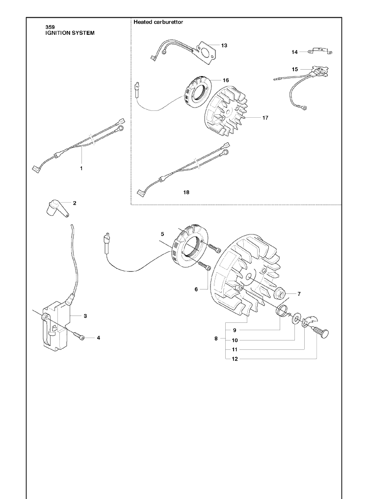 Ignition System Diagram and Parts List for 359 2010-02 Husqvarna Chainsaw