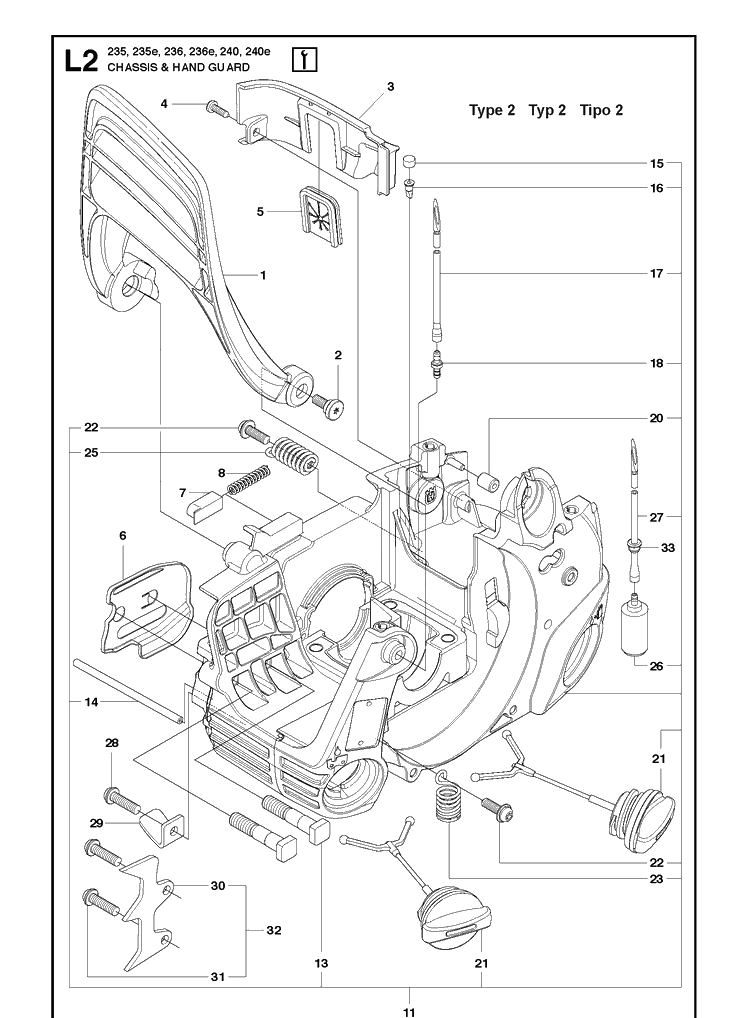 Fuel Tank And Handle Diagram and Parts List for 236E 20101400001-20180500001 Husqvarna Chainsaw