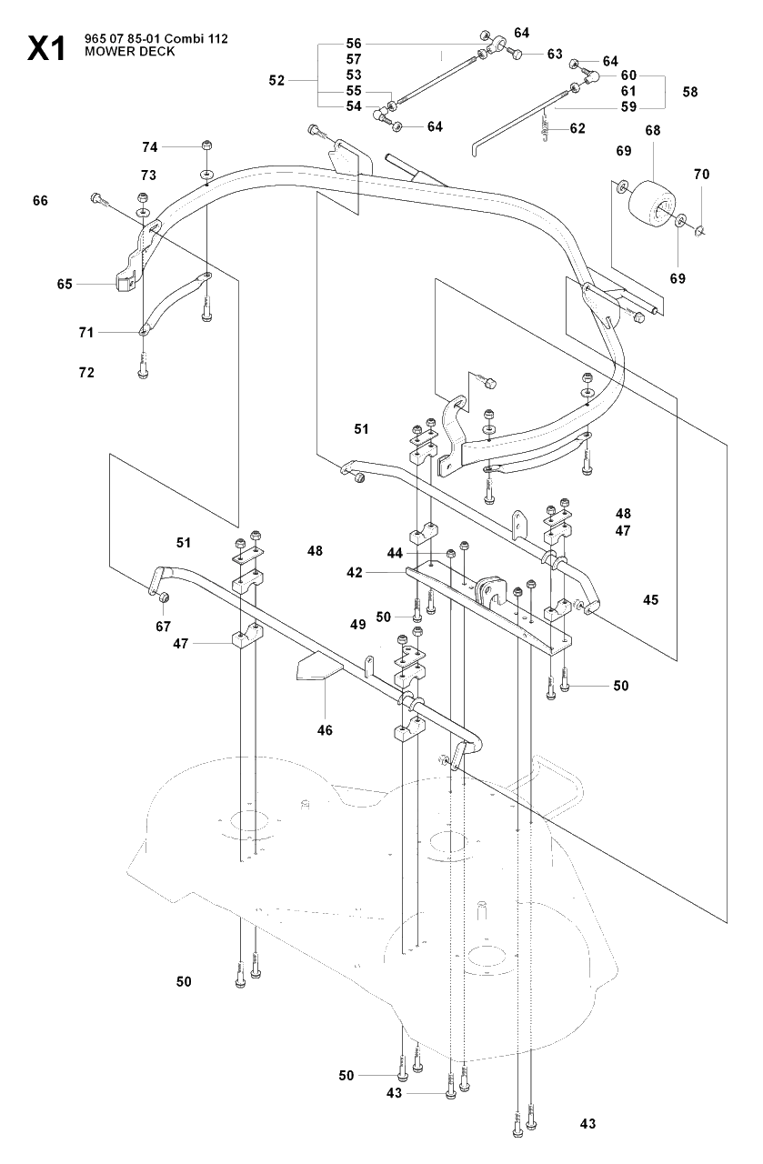 44-Inch/112cm Cutting Deck Diagram and Parts List for R15-V2AWD 2008-01 Husqvarna Lawn Tractor