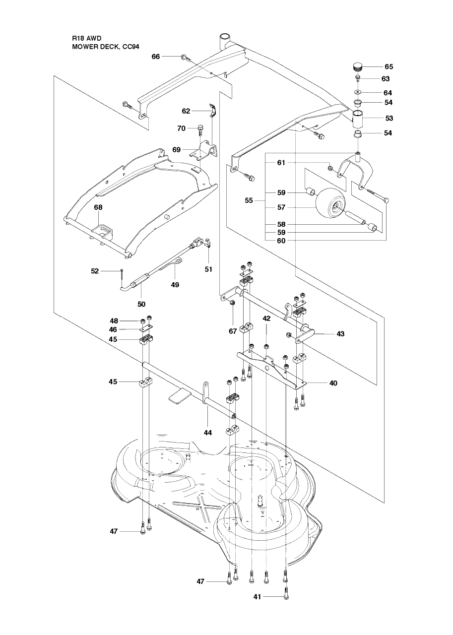 Mower Deck / Cutting Deck 6 Diagram and Parts List for R18AWD (966414101)(2010-07) Husqvarna Lawn Tractor