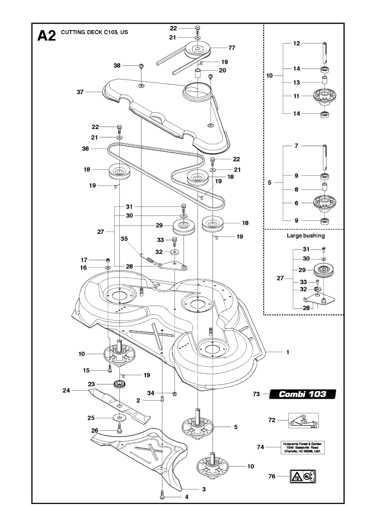 103cm Cutting Deck Diagram and Parts List for R220T (966785701)(2017) Husqvarna Lawn Mower