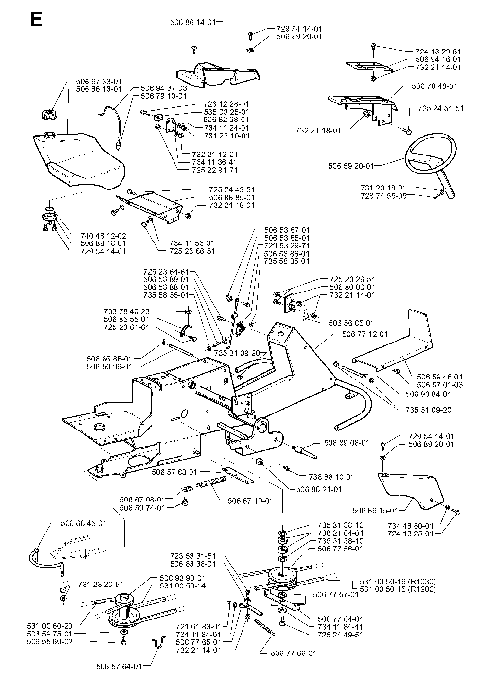 Chassis / Frame Diagram and Parts List for RIDER1030BIOCLIP 1997-05 Husqvarna Lawn Tractor