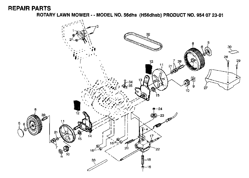 Repair Parts Diagram and Parts List for 56SF (H56SFG, 954072501)(1995-03) Husqvarna Lawn Mower