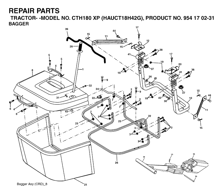 Bagger Diagram and Parts List for CTH180XP (HAUCT18H42G)(2005-04) Husqvarna Lawn Tractor