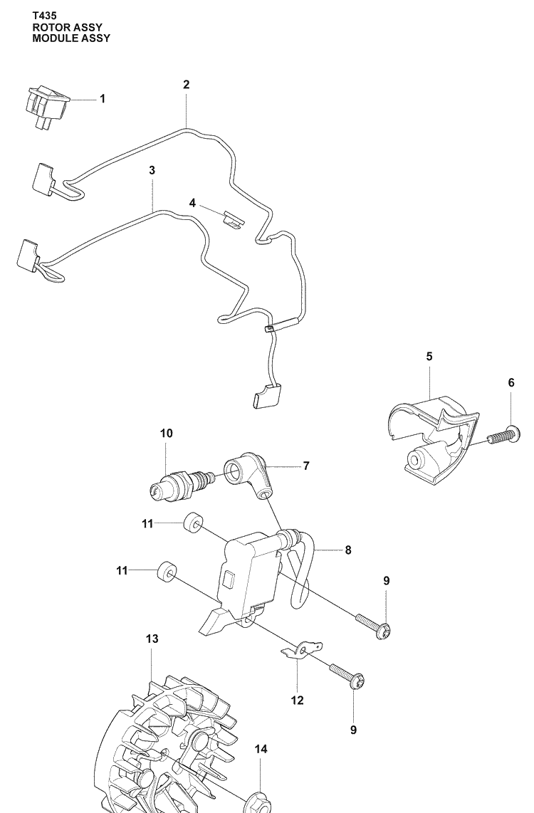 Ingition System Diagram and Parts List for T435 2009-02 Husqvarna Chainsaw
