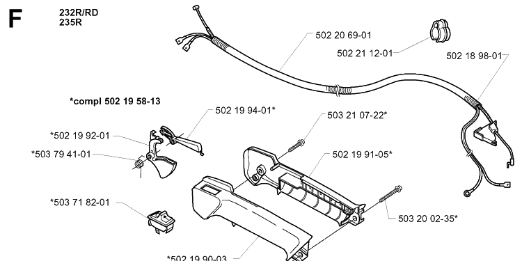 Throttle Controls Diagram and Parts List for 232RD 20001400001-Current Husqvarna Brush Cutter