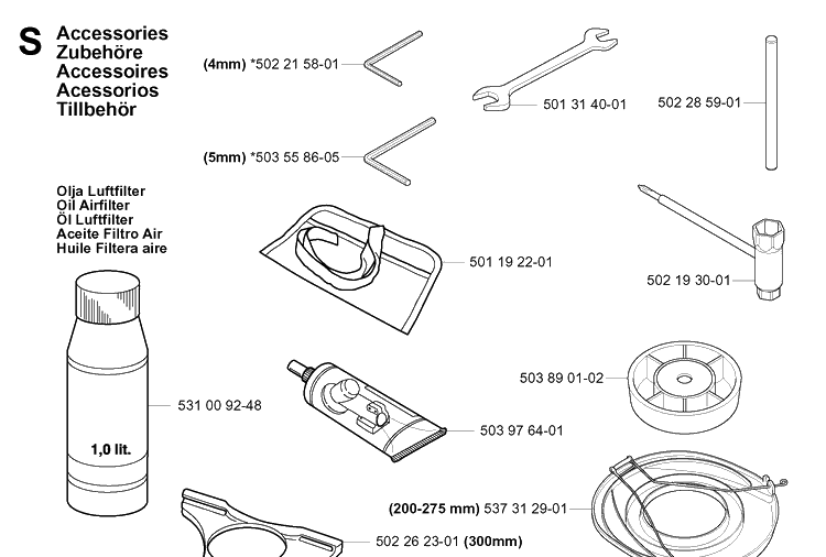 Accessories Diagram and Parts List for 143R 20054100001-20065299999 Husqvarna Brush Cutter