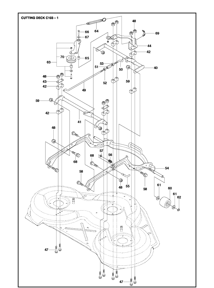 103cm Cutting Deck Diagram and Parts List for R214T AWD Husqvarna Lawn Mower