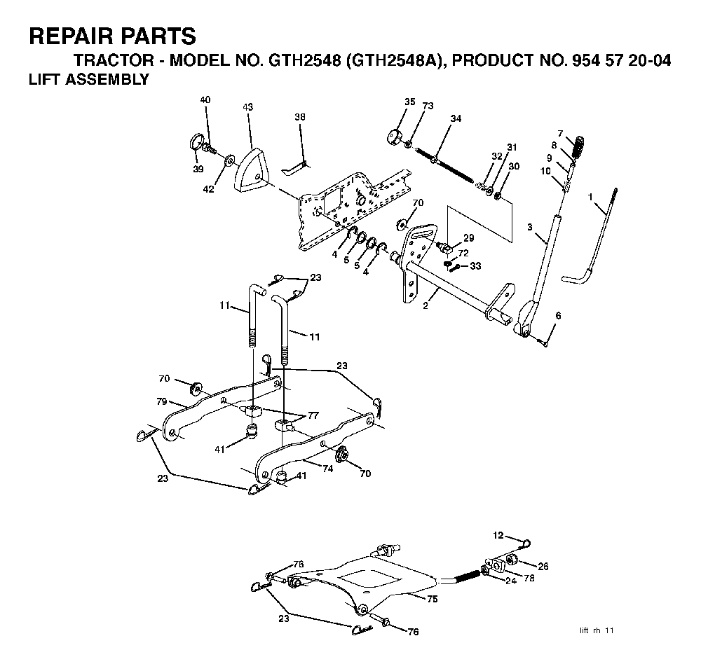 Mower Lift / Deck Lift Diagram and Parts List for GTH2548A (954572004)(2004-05) Husqvarna Lawn Tractor