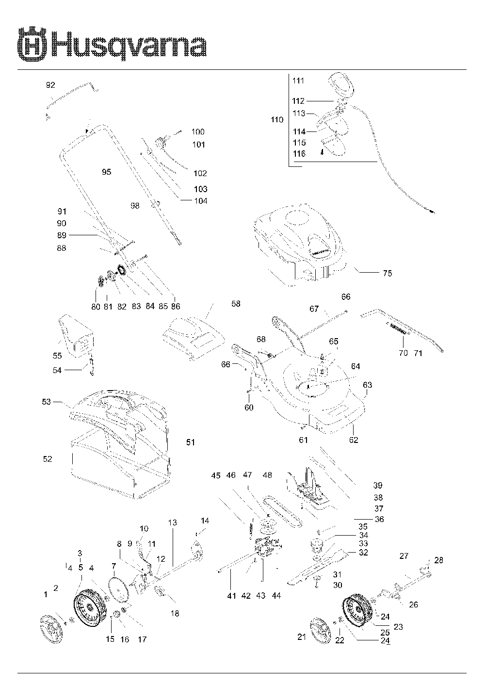 Product Complete Diagram and Parts List for R151SV (965159703)(2008-02) Husqvarna Lawn Mower