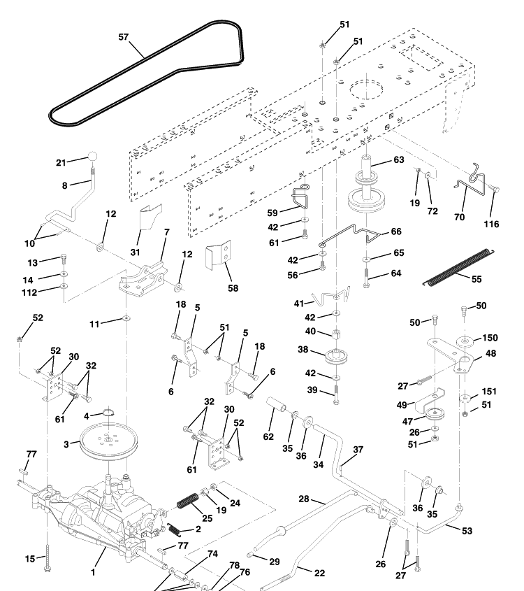 Drive Diagram and Parts List for LT120 (HCLT120B)(954140047)(1998-01) Husqvarna Lawn Tractor Accessories
