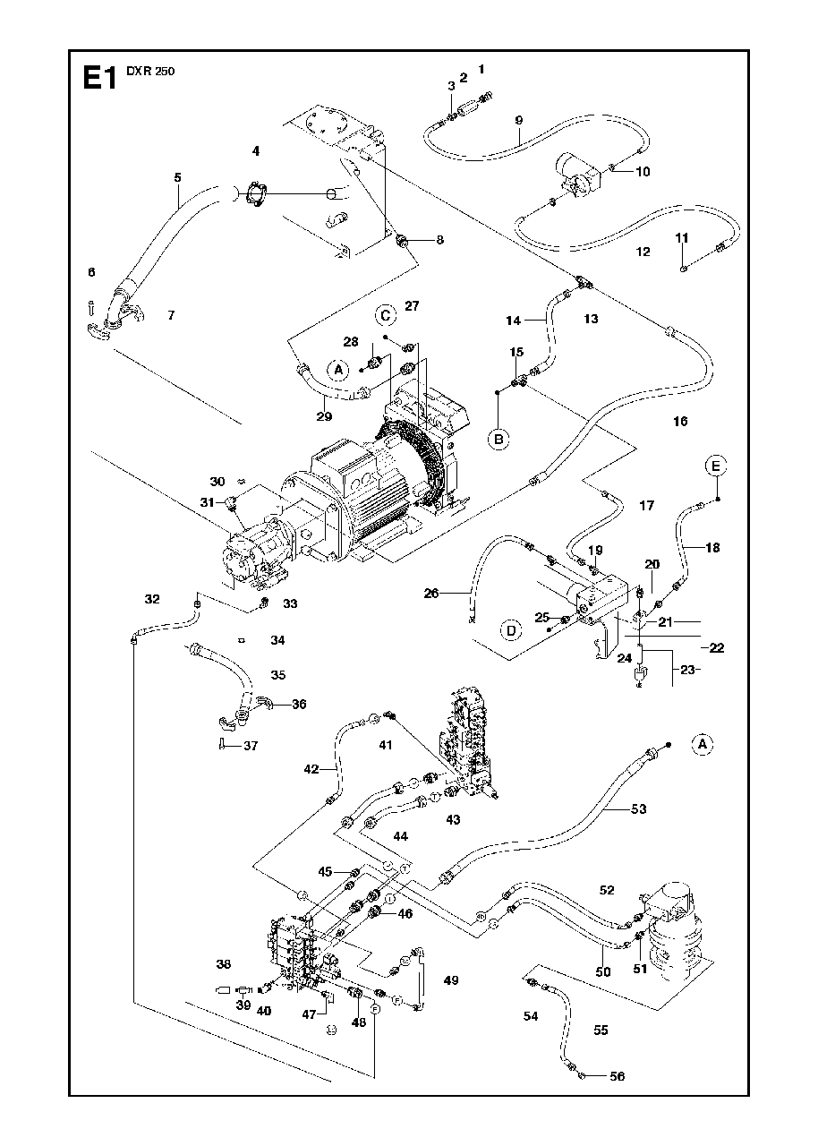 Hydraulic Hoses Base Plate Diagram and Parts List for DXR250 (11)(2010-09) Husqvarna Demolition Hammer