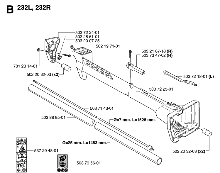 Shaft Diagram and Parts List for 235RII  Husqvarna Brush Cutter