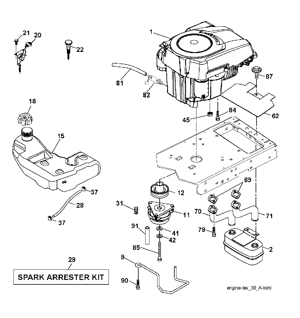 Engine Diagram and Parts List for YTH200TWIN (96041006301)(2008-09) Husqvarna Lawn Tractor