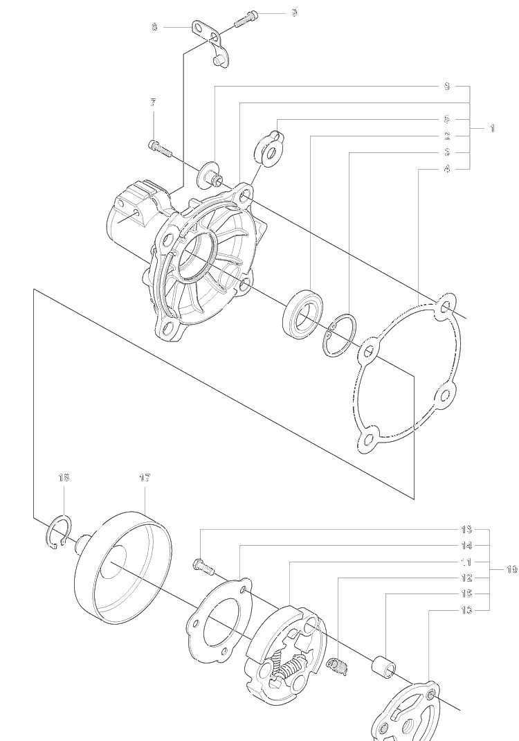 Clutch / Drum / Housing Diagram and Parts List for 355 2007-07 Husqvarna Brush Cutter