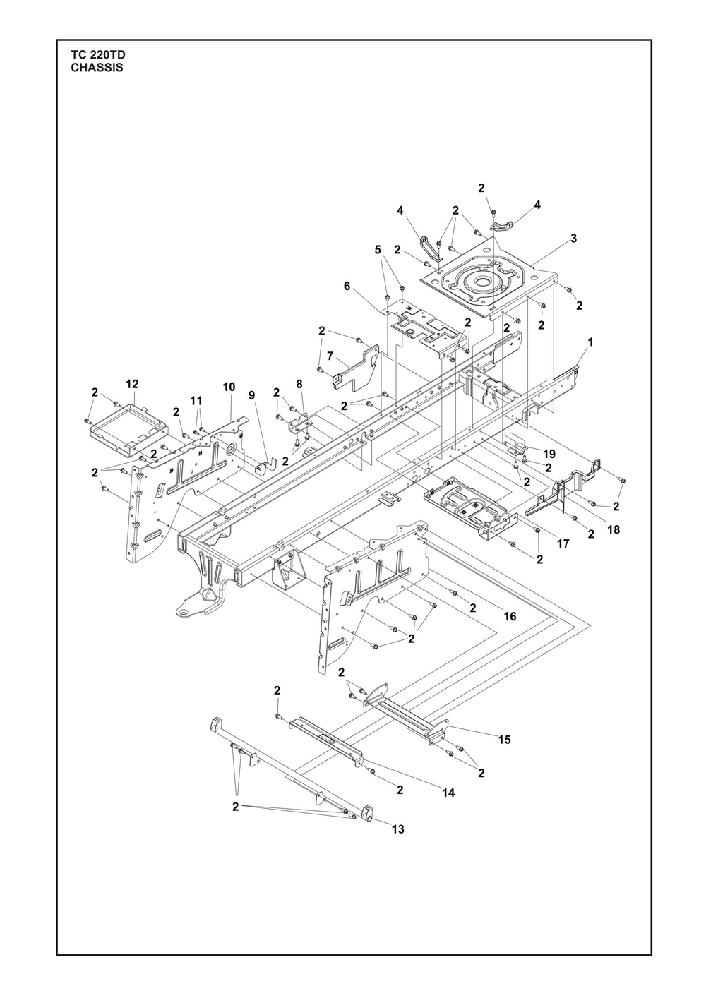 Chassis / Frame Diagram and Parts List for TC220TD  Husqvarna Lawn Tractor