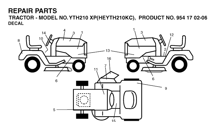 Decals Diagram and Parts List for YTH210XP (HEYTH210KC)(2004-06) Husqvarna Lawn Tractor