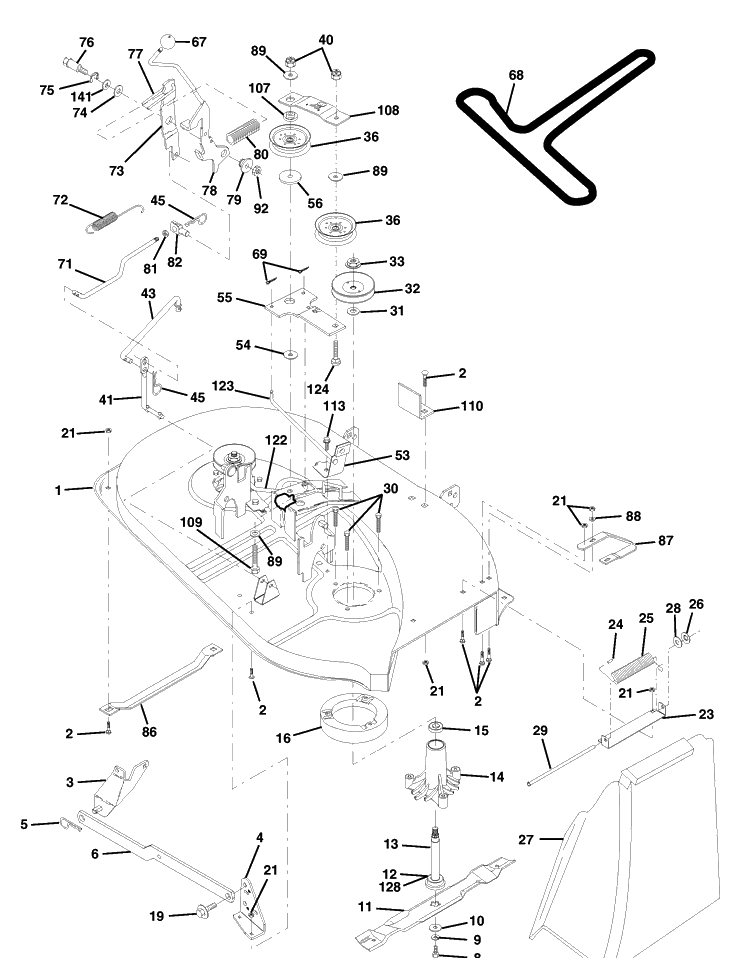 Mower Deck Diagram and Parts List for LT120 (HCLT120B)(954140047)(1998-01) Husqvarna Lawn Tractor Accessories