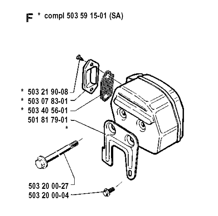 Muffler Diagram and Parts List for 281 19900100001-19911400000 Husqvarna Chainsaw