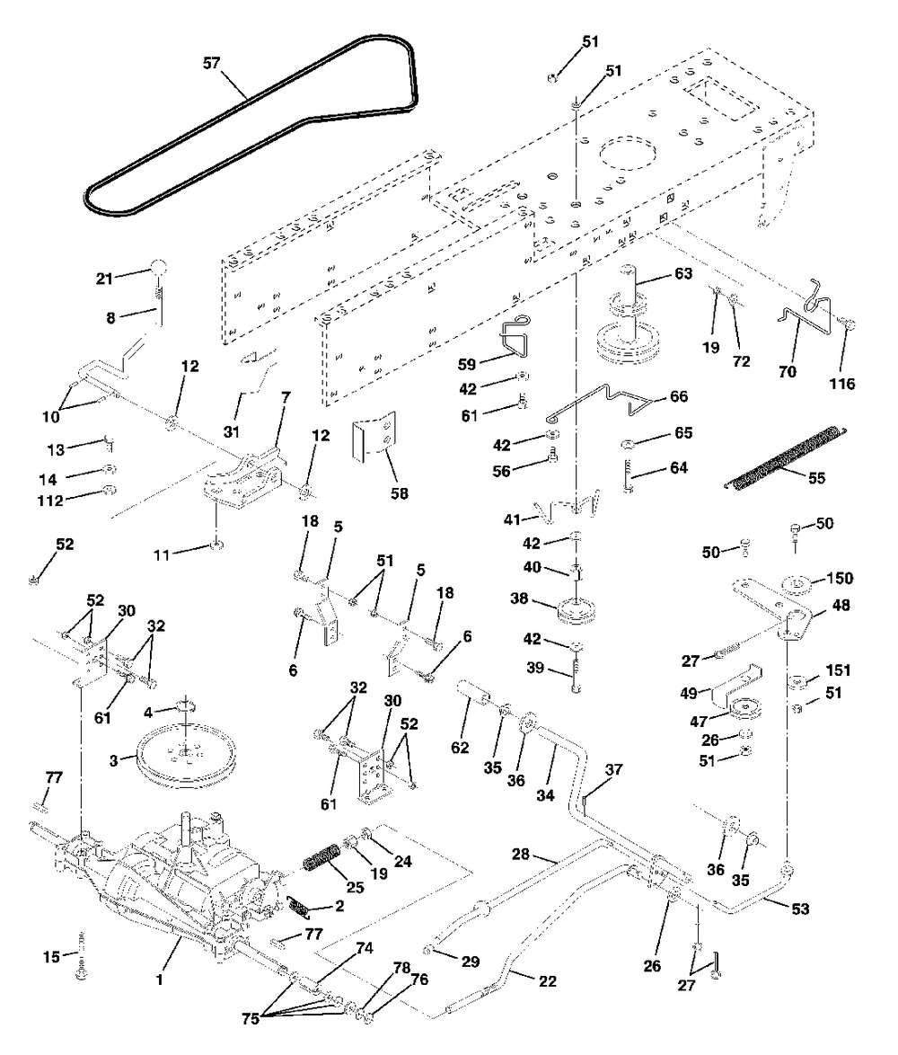 Drive Diagram and Parts List for LT120 (954140047-B)(1998-01) Husqvarna Lawn Tractor