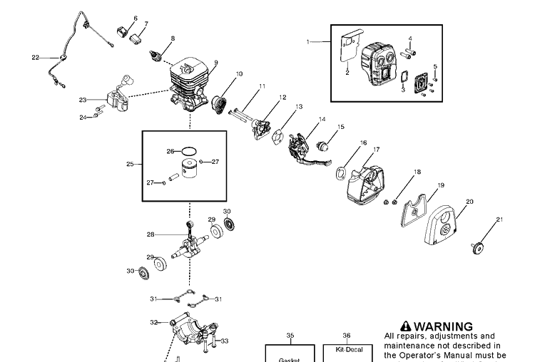 Engine Diagram and Parts List for 125BX 952715644 Husqvarna Leaf Blower / Vacuum