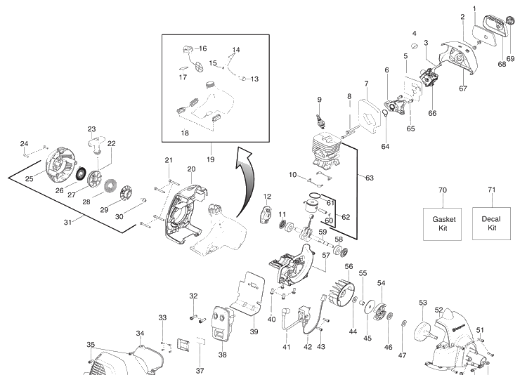 Engine Diagram and Parts List for 128R 2009-08 Husqvarna Trimmer