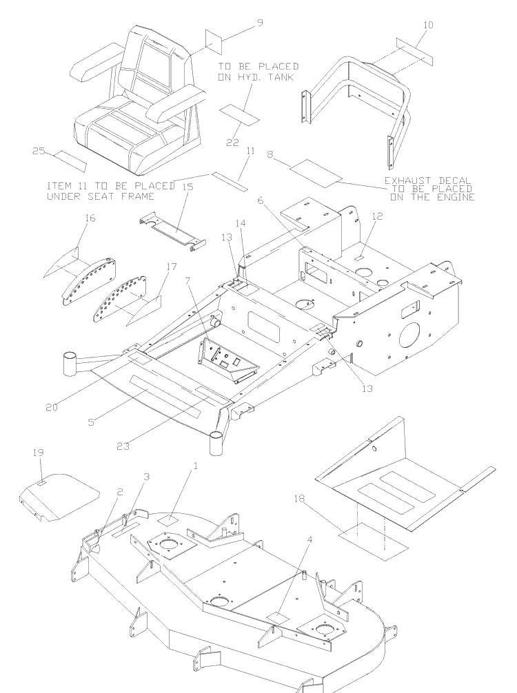 Decal Assembly Diagram and Parts List for ZTH7227KOB (968999225) (033600000 and Up)(2004-09) Husqvarna Lawn Mower