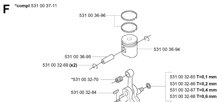 Piston And Crankshaft 2 Diagram and Parts List for 155BT 20053300001-Current Husqvarna Leaf Blower / Vacuum