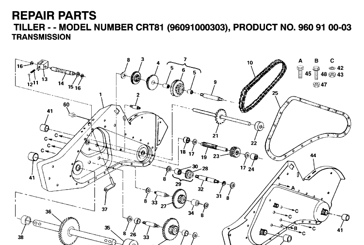Transmission Diagram and Parts List for CRT81 (96091000303)(2007-02) Husqvarna Cultivator