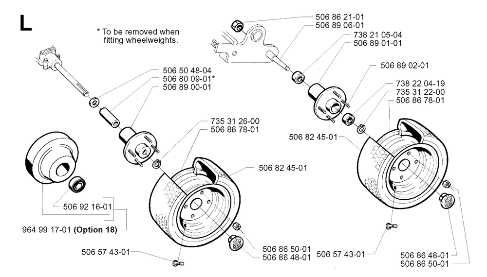 Wheels And Tires Diagram and Parts List for PF18 2000-02 Husqvarna Lawn Tractor