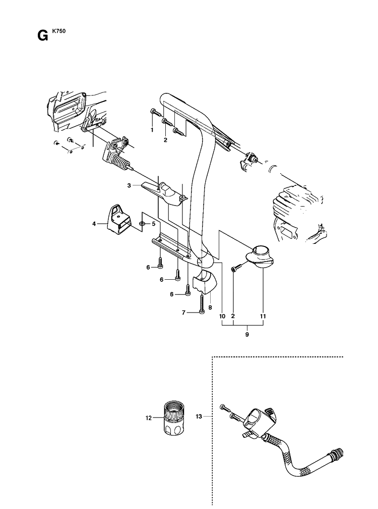 Handle Diagram and Parts List for K750 (544936207)(2010-02) Husqvarna Lawn Tractor Accessories