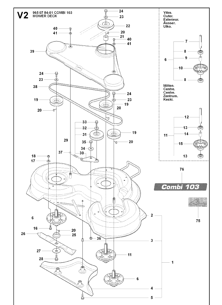 103cm Cutting Deck 3 Diagram and Parts List for RIDER16 (965161601)(2007-06) Husqvarna Lawn Mower