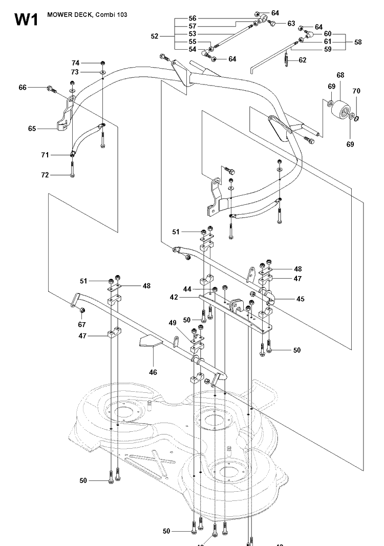103cm Cutting Deck Diagram and Parts List for RIDER15V2AWD (965200901)(2009-04) Husqvarna Lawn Mower