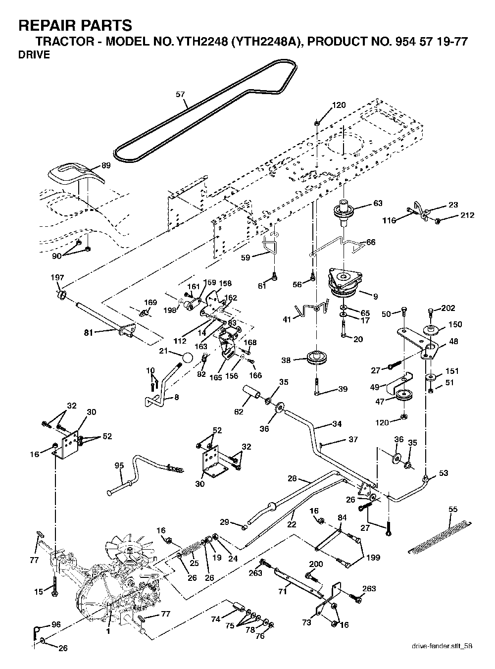Drive Diagram and Parts List for YTH2248A (954571977)(2004-06) Husqvarna Lawn Tractor