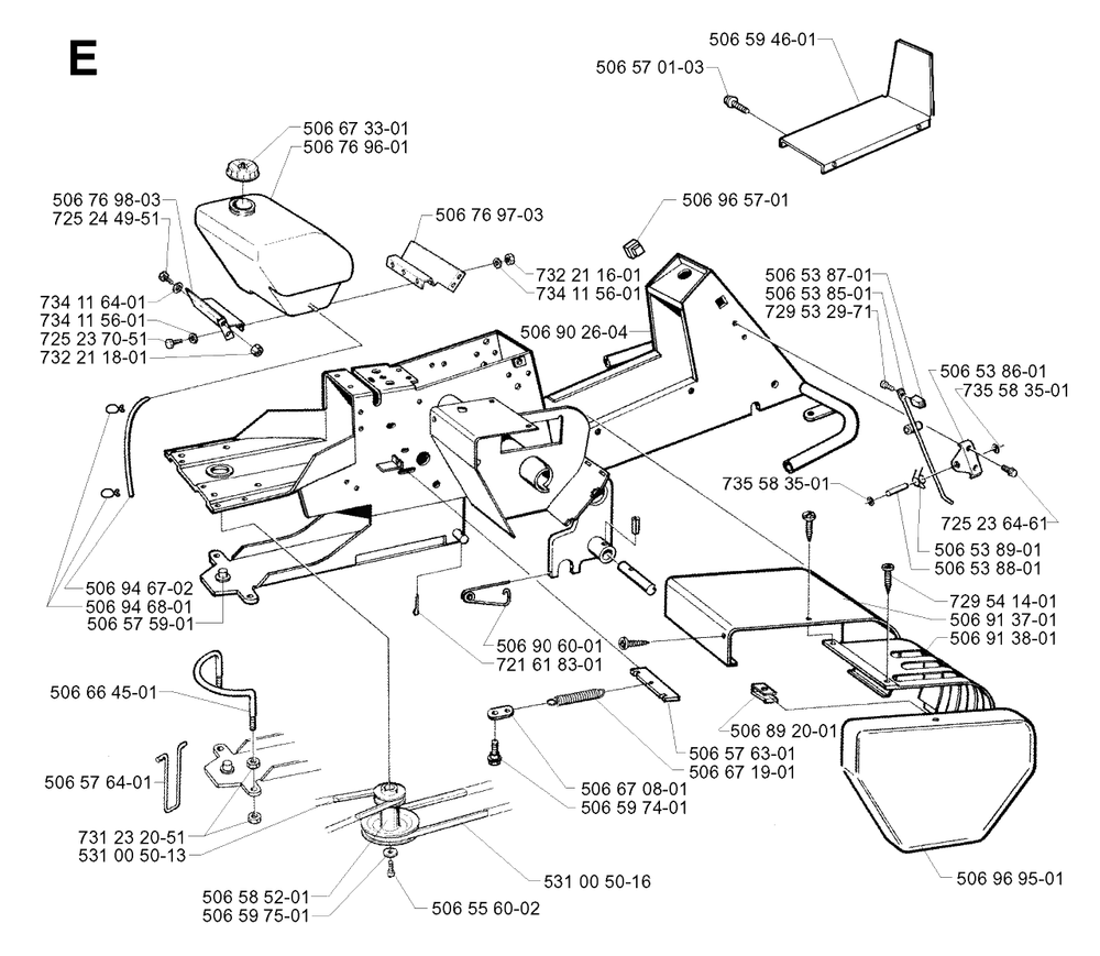 Chassis / Frame Diagram and Parts List for R11 2001-01 Husqvarna Lawn Tractor