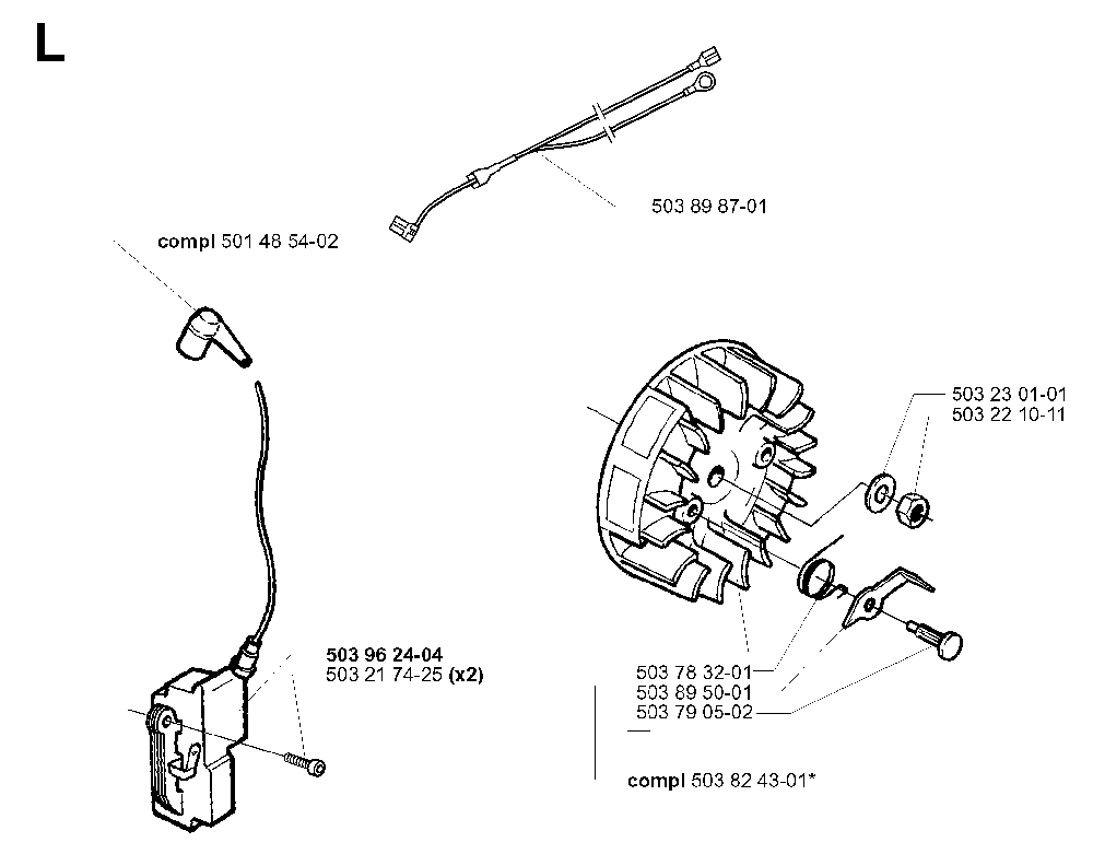 Ignition System Diagram and Parts List for 345EPA 19993600001-20013500000 Husqvarna Chainsaw