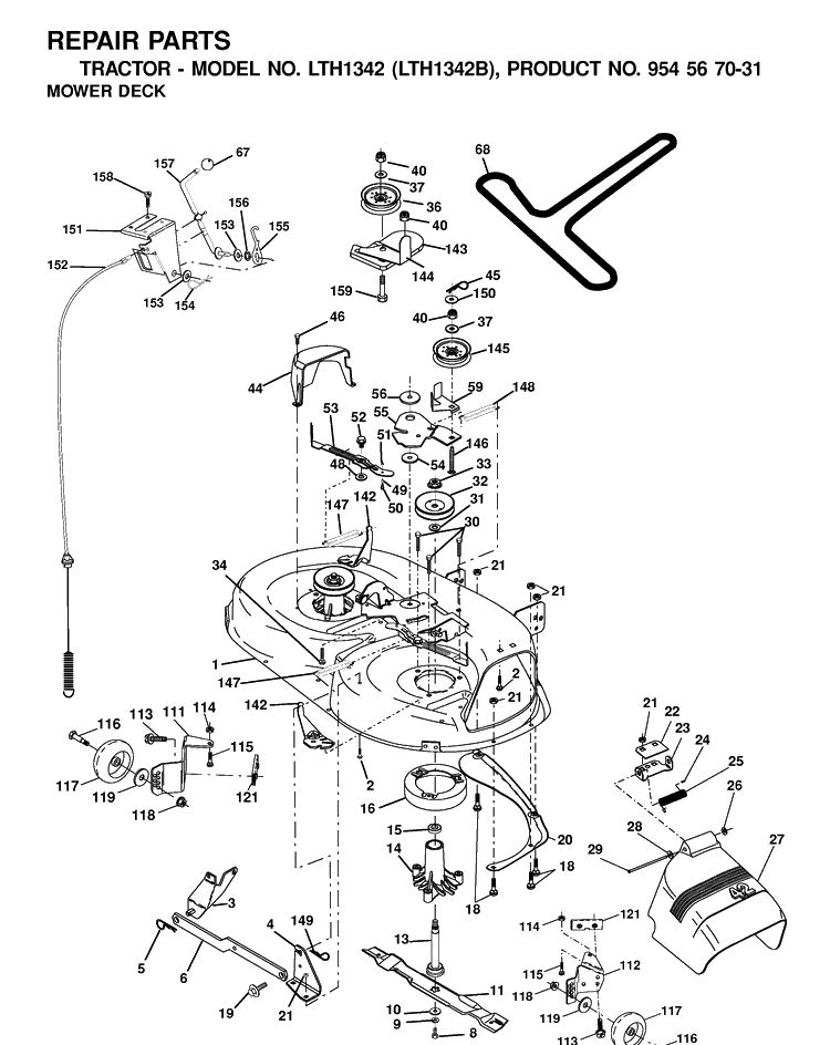 Mower Deck / Cutting Deck Diagram and Parts List for LTH1342-LTH1342B 2000-12 Husqvarna Lawn Tractor