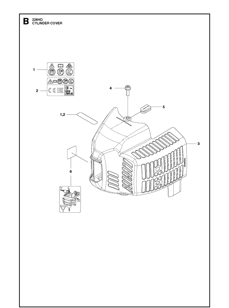 Cylinder Cover Diagram and Parts List for 226HD60S (967279801)(20180500001-Current) Husqvarna Hedge Trimmer
