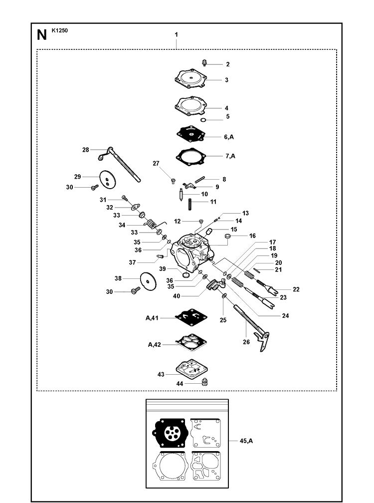 Carburetor Diagram and Parts List for K1250 2008-01 Husqvarna Lawn Tractor Accessories